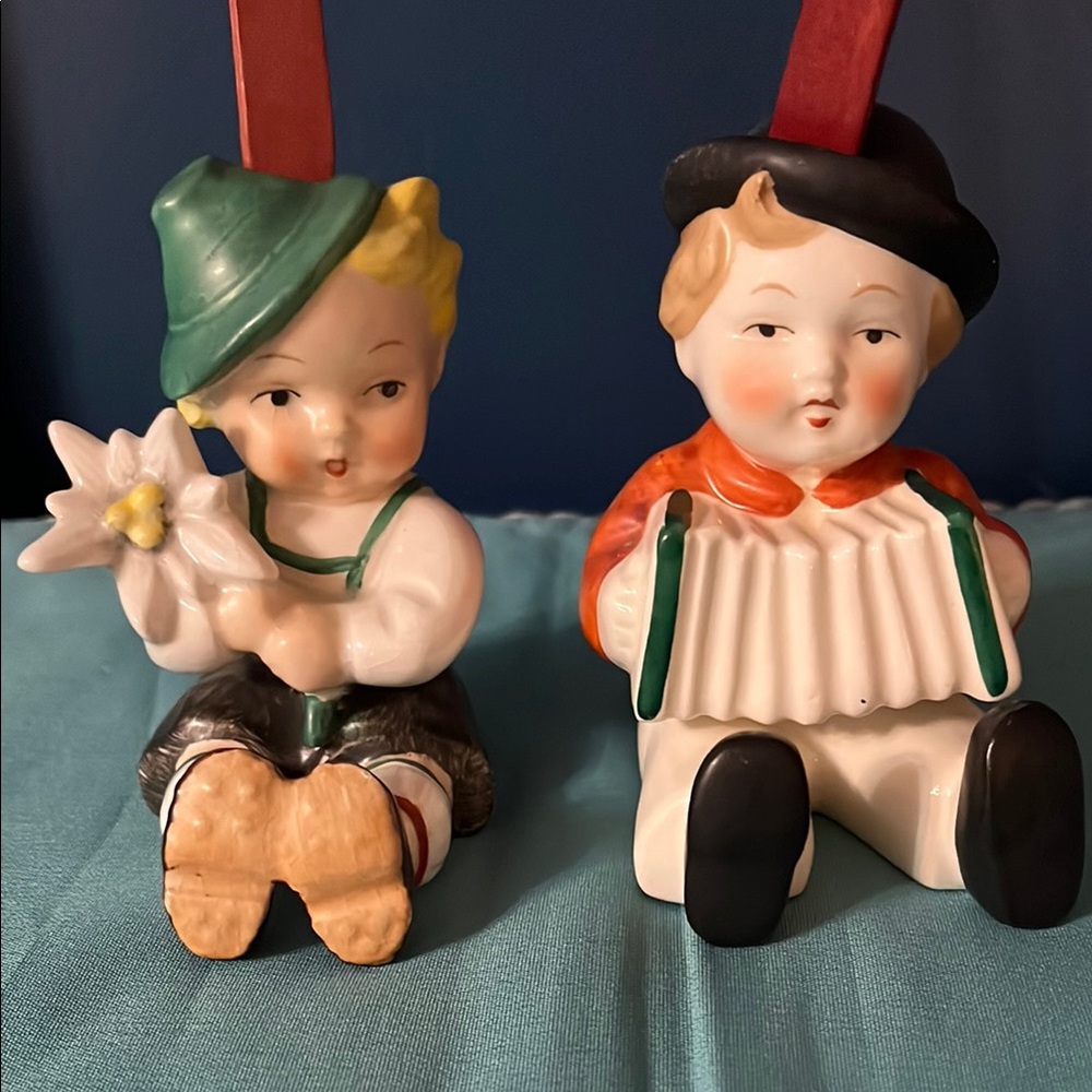 VINTAGE Goebel Hummel Figurine-BOY WITH FLOWER & BOY WITH ACCORDIAN